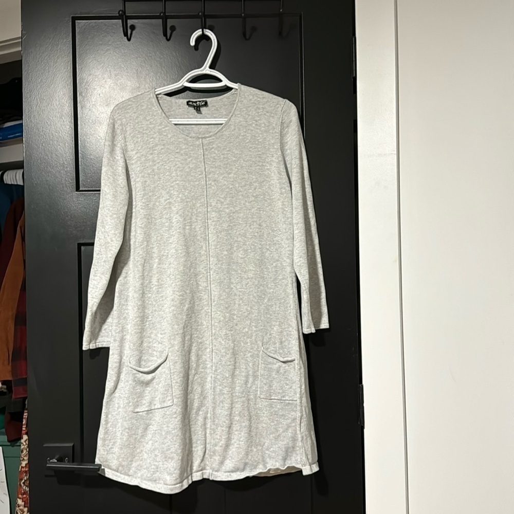 Marble Scotland 100% Cotton Grey Knitted Sweater Dress Ith Pockets